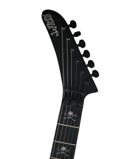 Custom Obsidian George Black Gray Finish Hand Painted Skull And Bones Carved Skeleton Guitar - Image 2