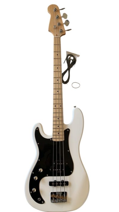 Custom Regent Adam White Left Handed 4 String Precision Jazz Bass Black Pickguard - Image 2