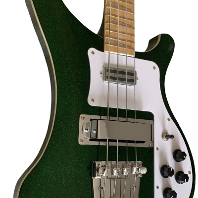 Custom Nova 4003 Sparkle Green Chrome Hardware 4 String Bass White Pickguard