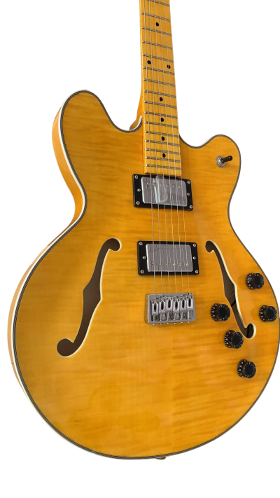 Custom Regent Jonny Greenwood Fhole TV Yellow Tiger Maple Top Star Guitar