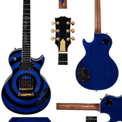 Custom Crown Buzzsaw Bullseye Zakk Wylde Blue Black Guitar Personalized Inlays - Image 3