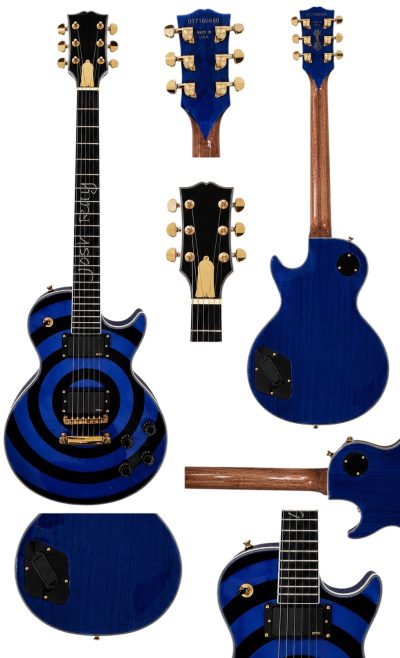 Custom Crown Buzzsaw Bullseye Zakk Wylde Blue Black Guitar Personalized Inlays - Image 3
