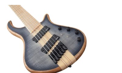 Custom Onyx Patriot Gray Flame Maple 6 String Bass Multi Scale Fanned Fret
