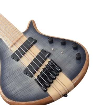 Custom Onyx Patriot Gray Flame Maple 6 String Bass Multi Scale Fanned Fret