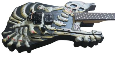 Custom Obsidian George Lynch White Skull And Bones Hand Painted Carved Skeleton Guitar - Image 4