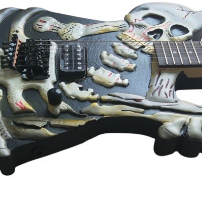 Custom Obsidian George Lynch White Skull And Bones Hand Painted Carved Skeleton Guitar - Image 4