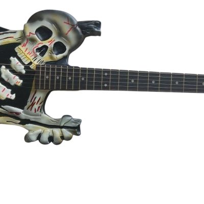 Custom Obsidian George Lynch White Skull And Bones Hand Painted Carved Skeleton Guitar - Image 9