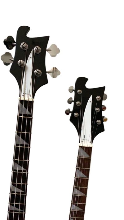 Custom Nova 4080 Geddy Lee Double Neck Jetglo Black 4 String Bass 6 String Guitar Black Pickguard - Image 2