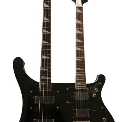 Custom Nova 4080 Geddy Lee Double Neck Jetglo Black 4 String Bass 6 String Guitar Black Pickguard - Image 3