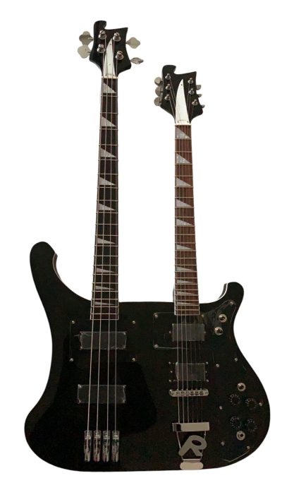 Custom Nova 4080 Geddy Lee Double Neck Jetglo Black 4 String Bass 6 String Guitar Black Pickguard - Image 3