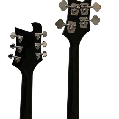 Custom Nova 4080 Geddy Lee Double Neck Jetglo Black 4 String Bass 6 String Guitar Black Pickguard - Image 4