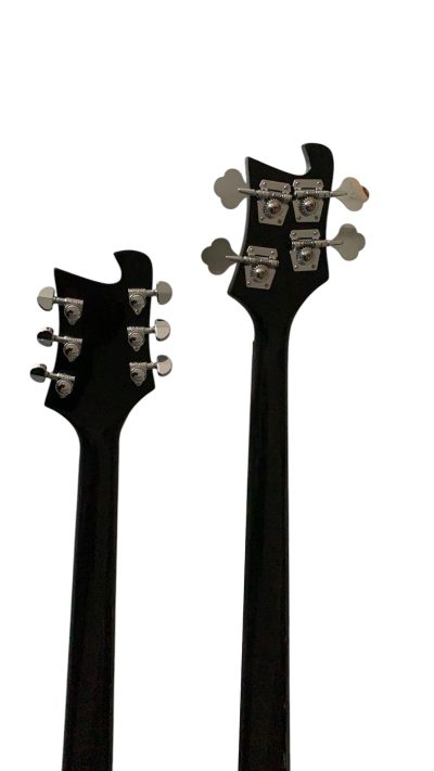 Custom Nova 4080 Geddy Lee Double Neck Jetglo Black 4 String Bass 6 String Guitar Black Pickguard - Image 4