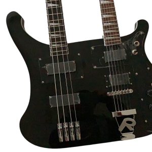 Custom Nova 4080 Geddy Lee Double Neck Jetglo Black 4 String Bass 6 String Guitar Black Pickguard
