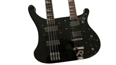 Custom Nova 4080 Geddy Lee Double Neck Jetglo Black 4 String Bass 6 String Guitar Black Pickguard