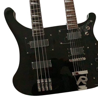 Custom Nova 4080 Geddy Lee Double Neck Jetglo Black 4 String Bass 6 String Guitar Black Pickguard
