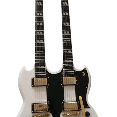 Custom Crown SG EDS1275 Bigsby Don Felder Arctic White Double Neck 12 6 String Guitar - Image 3