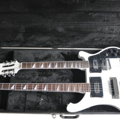 Custom Nova 4080 Geddy Lee Double Neck Tuxedo White 4 String Bass 12 String Guitar - Image 4