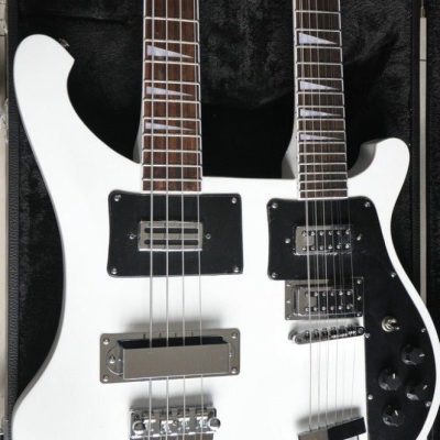 Custom Nova 4080 Geddy Lee Double Neck Tuxedo White 4 String Bass 12 String Guitar