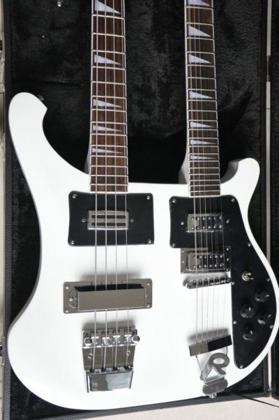 Custom Nova 4080 Geddy Lee Double Neck Tuxedo White 4 String Bass 12 String Guitar
