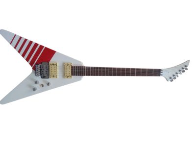 Custom Race Flying V Buckethead White Red Stripe Y2KV Guitar Floyd Rose Tremolo - Image 2