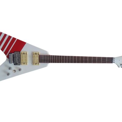 Custom Race Flying V Buckethead White Red Stripe Y2KV Guitar Floyd Rose Tremolo - Image 2