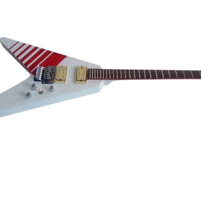 Custom Race Flying V Buckethead White Red Stripe Y2KV Guitar Floyd Rose Tremolo - Image 4