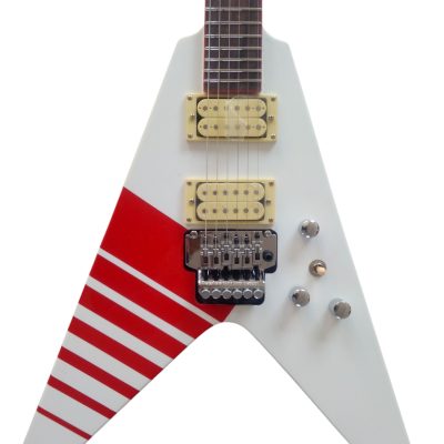 Custom Race Flying V Buckethead White Red Stripe Y2KV Guitar