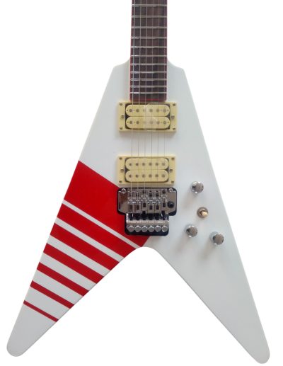 Custom Race Flying V Buckethead White Red Stripe Y2KV Guitar Floyd Rose Tremolo