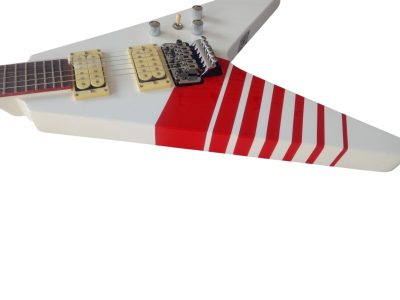 Custom Race Flying V Buckethead White Red Stripe Y2KV Guitar Floyd Rose Tremolo - Image 7