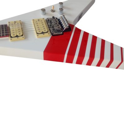Custom Race Flying V Buckethead White Red Stripe Y2KV Guitar Floyd Rose Tremolo - Image 7