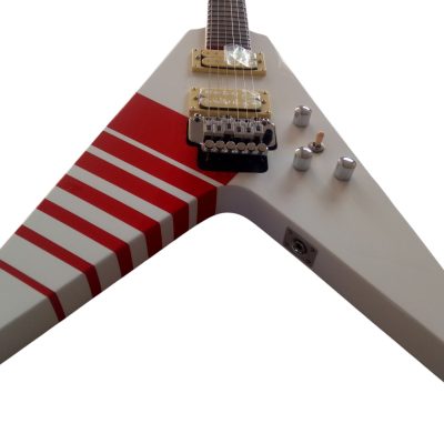 Custom Race Flying V Buckethead White Red Stripe Y2KV Guitar Floyd Rose Tremolo - Image 8