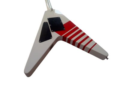 Custom Race Flying V Buckethead White Red Stripe Y2KV Guitar Floyd Rose Tremolo - Image 13
