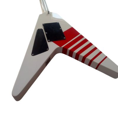 Custom Race Flying V Buckethead White Red Stripe Y2KV Guitar Floyd Rose Tremolo - Image 13