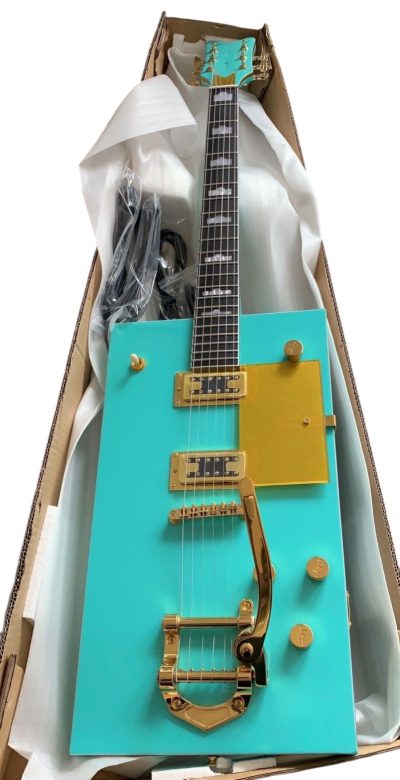 Custom Sovereign Bigsby Bo Diddley G5810 Sea Foam Green Gold Pickguard Guitar - Image 2