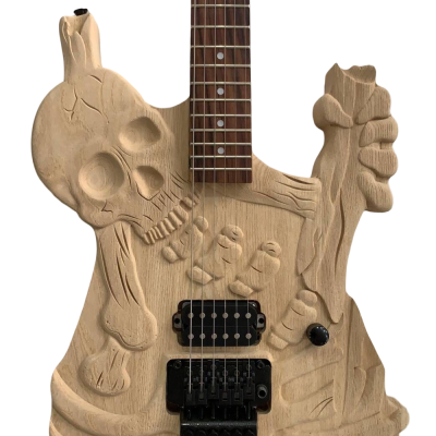 Custom Obsidian George Skull And Bones Carved Skeleton Guitar No Paint
