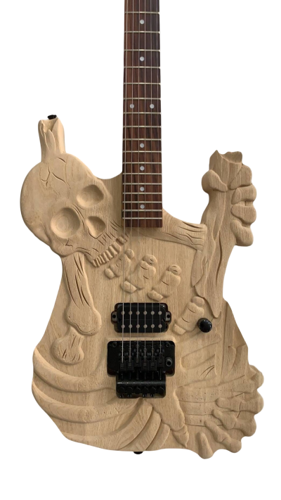Custom Obsidian George Skull And Bones Carved Skeleton Guitar No Paint