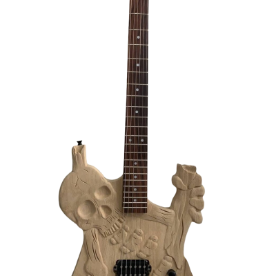 Custom Obsidian George Skull And Bones Carved Skeleton Guitar No Paint - Image 7
