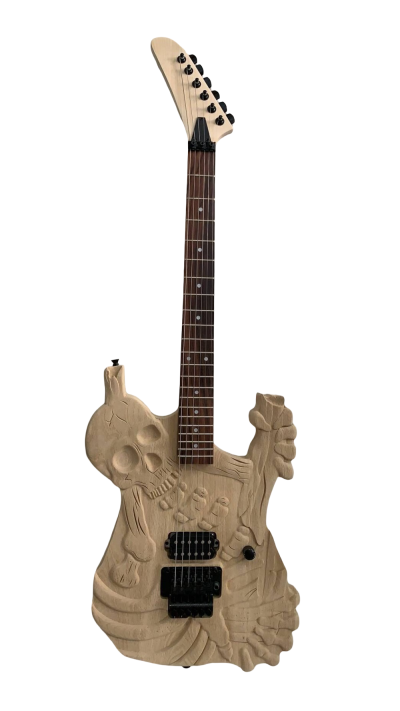 Custom Obsidian George Skull And Bones Carved Skeleton Guitar No Paint - Image 7
