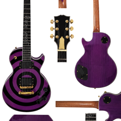 Custom Crown Buzzsaw Bullseye Zakk Wylde Purple Black Guitar Personalized Inlays - Image 3