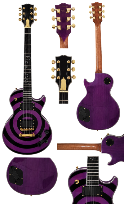 Custom Crown Buzzsaw Bullseye Zakk Wylde Purple Black Guitar Personalized Inlays - Image 3