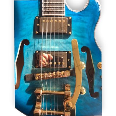 Custom Vesper Languedoc Region Fhole Bigsby Transparent Blue Spalted Maple Bracing Inside Electric Guitar - Image 5