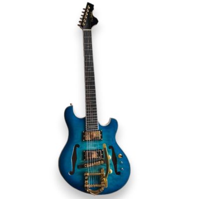Custom Vesper Languedoc Region Fhole Bigsby Transparent Blue Spalted Maple Bracing Inside Electric Guitar - Image 8