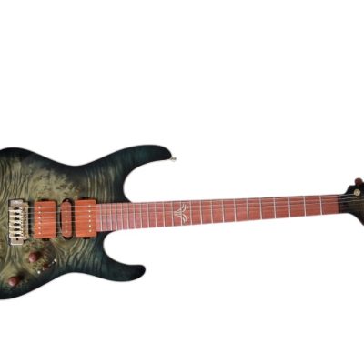 Custom Magnitude Waterfall Burl Maple Top Trans Green Guitar - Image 2