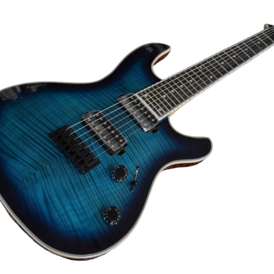 Custom Onyx Regius Black Turquoise Burst 7 String Guitar - Image 6