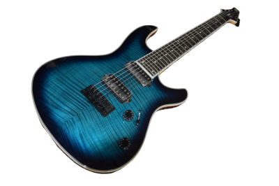 Custom Onyx Regius Black Turquoise Burst 7 String Guitar - Image 7