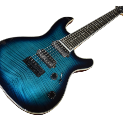 Custom Onyx Regius Black Turquoise Burst 7 String Guitar - Image 7