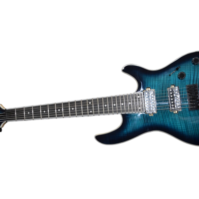 Custom Onyx Regius Black Turquoise Burst 7 String Guitar - Image 8