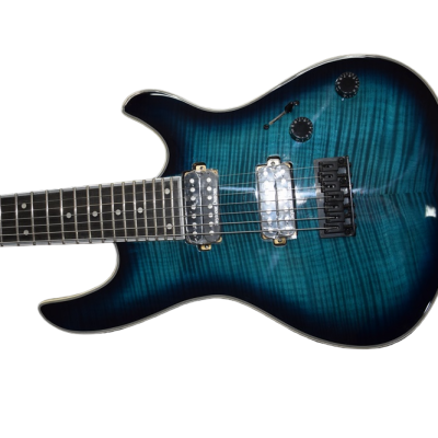 Custom Onyx Regius Black Turquoise Burst 7 String Guitar - Image 9