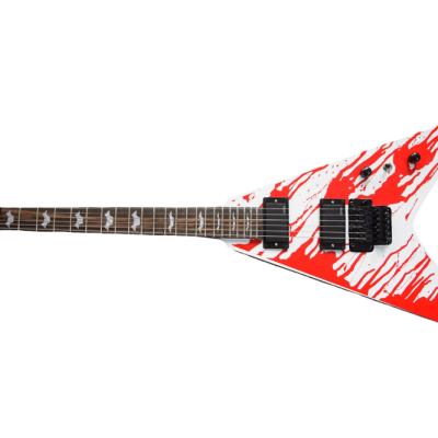 Custom Obsidian Flying V White Red Blood Splatter Gary Holt Mahogany Wood Guitar - Image 3