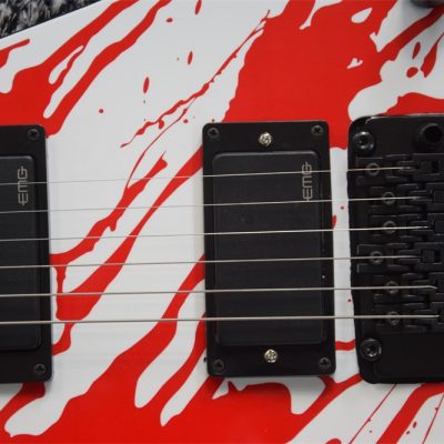 Custom Obsidian Flying V White Red Blood Splatter Gary Holt Mahogany Wood Guitar - Image 2